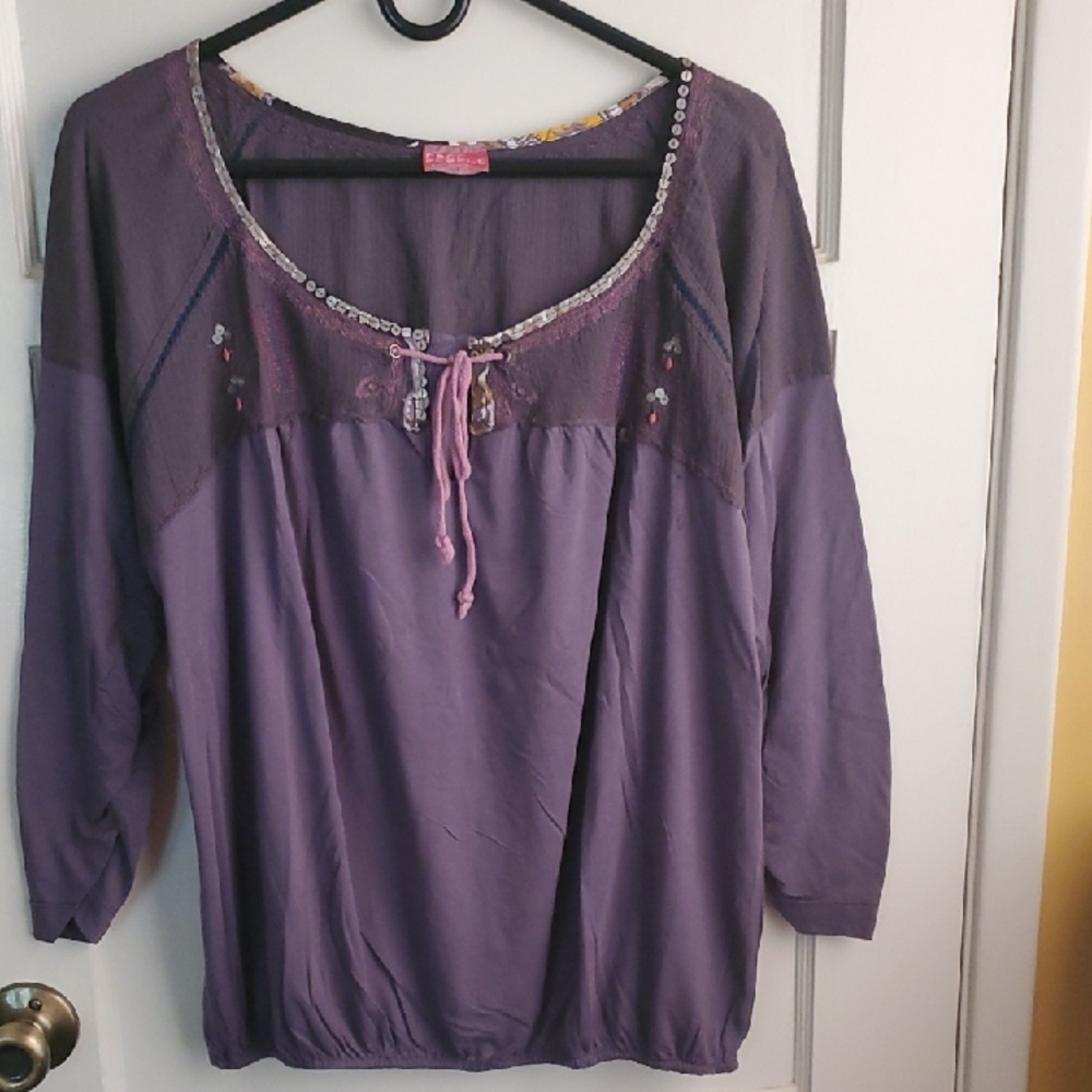 Free People Relaxed Tie Front Blouse in Purple and Pink